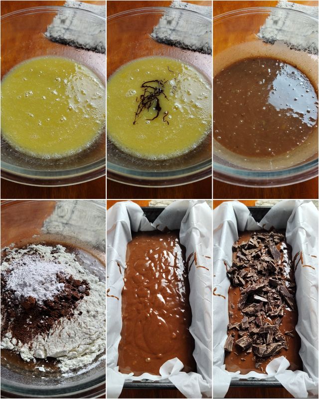 preparación del plumcake de cacao muy esponjoso sin lactosa