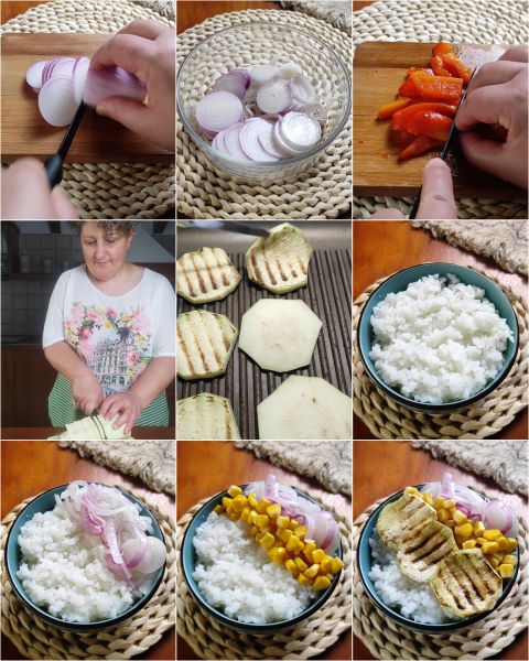 preparación del poke atún y verduras