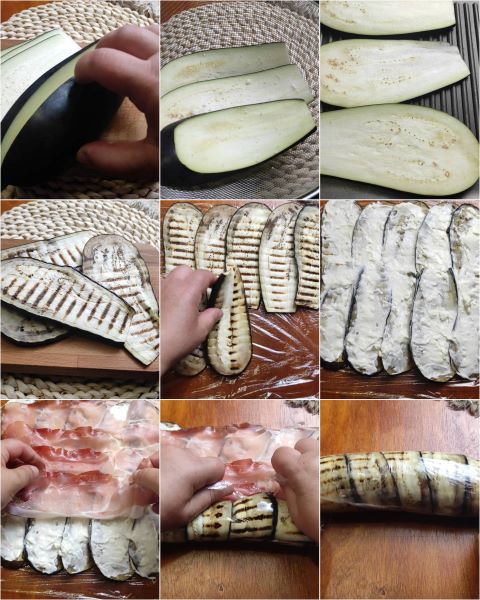 preparación del rollo de berenjenas a la parrilla