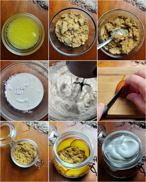 preparación del semifrío de yogur y melocotones