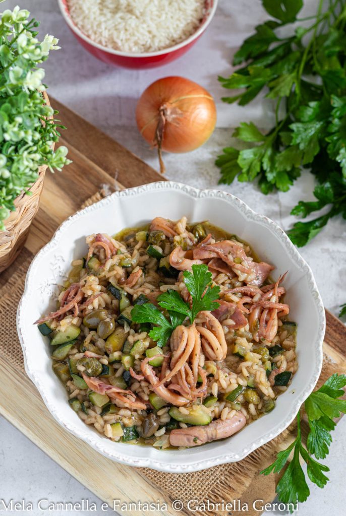 risotto con calamares y calabacines