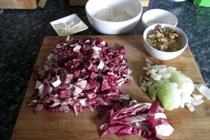 Risotto de radicchio y nueces vegano preparación, Mangia senza Pancia