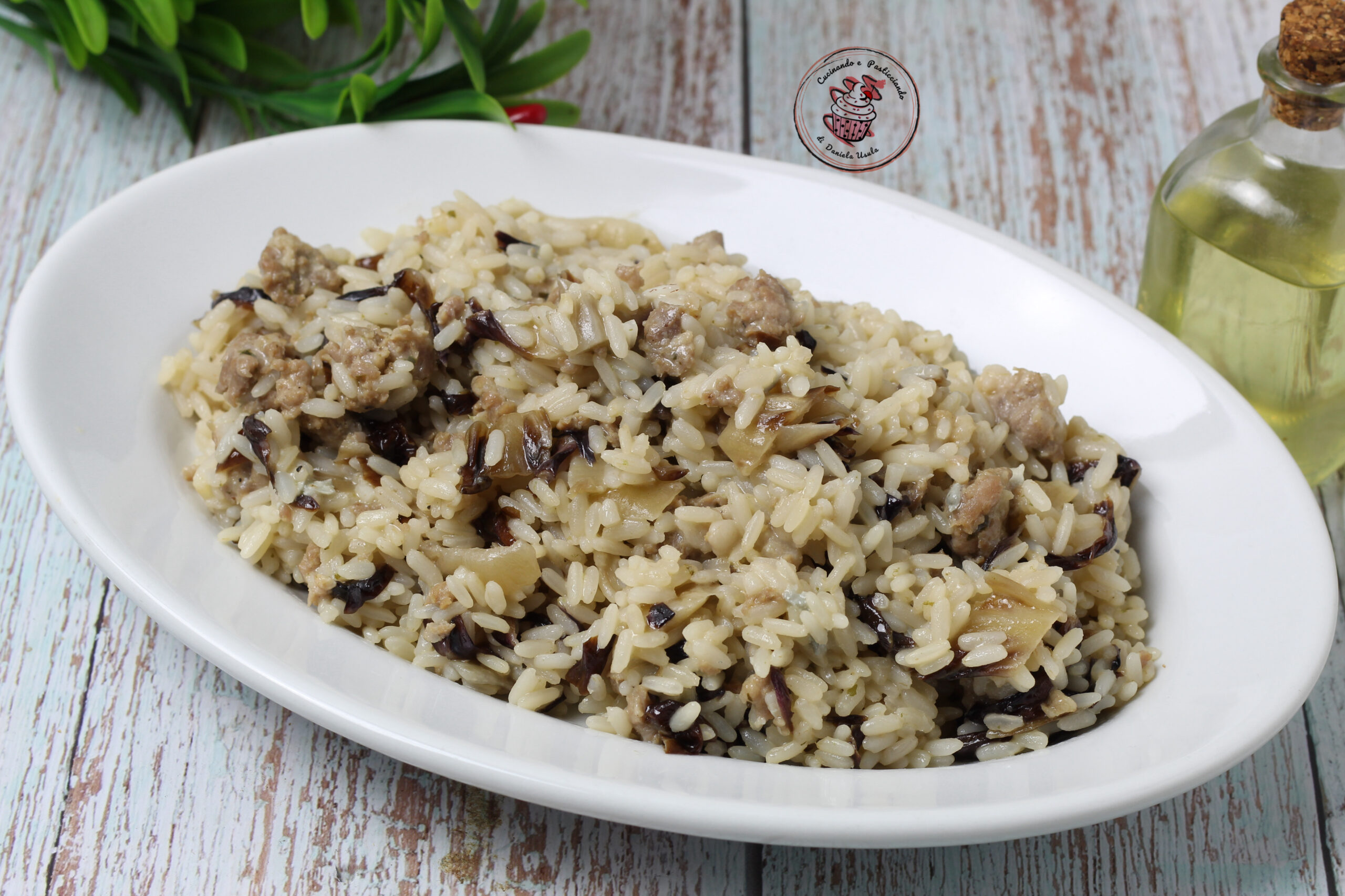 Risotto rápido con salchicha, radicchio y gorgonzola