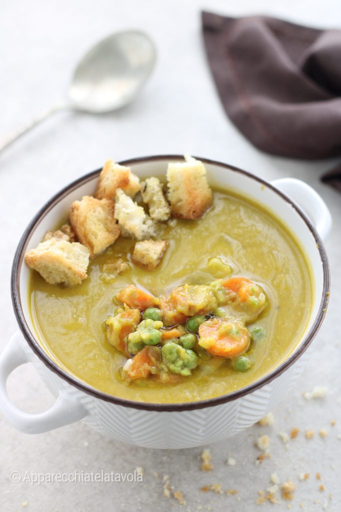 crema de guisantes y zanahorias