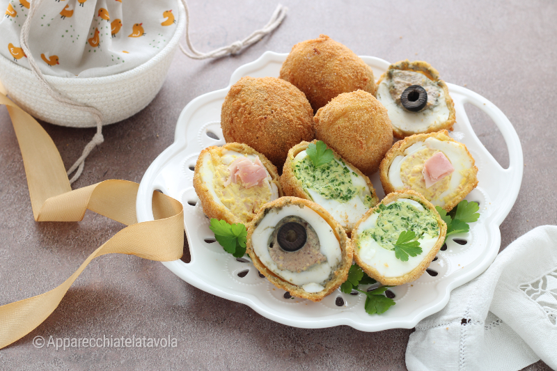 HUEVOS COCIDOS FRITOS RELLENOS