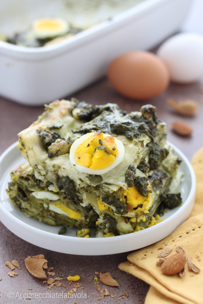 lasaña al pesto de espinacas y bechamel