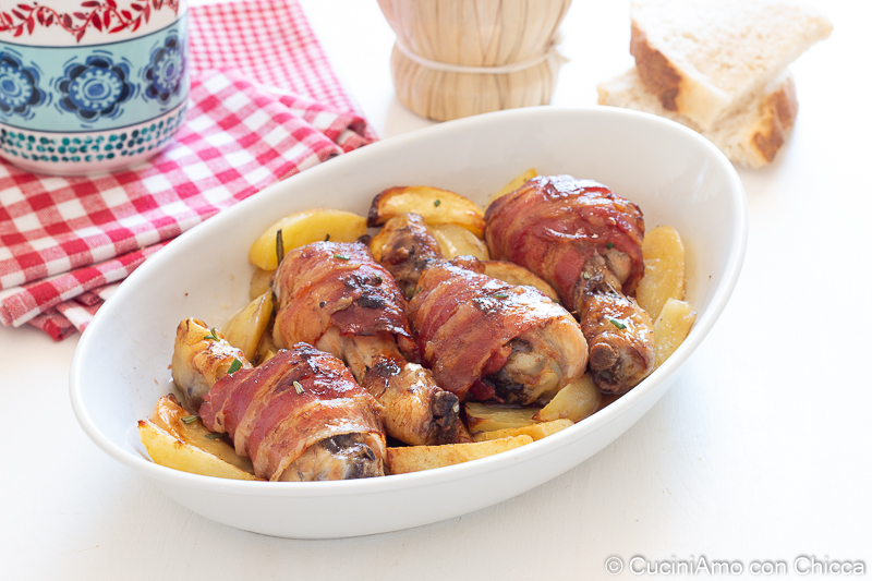 Muslos de pollo con mostaza y bacon