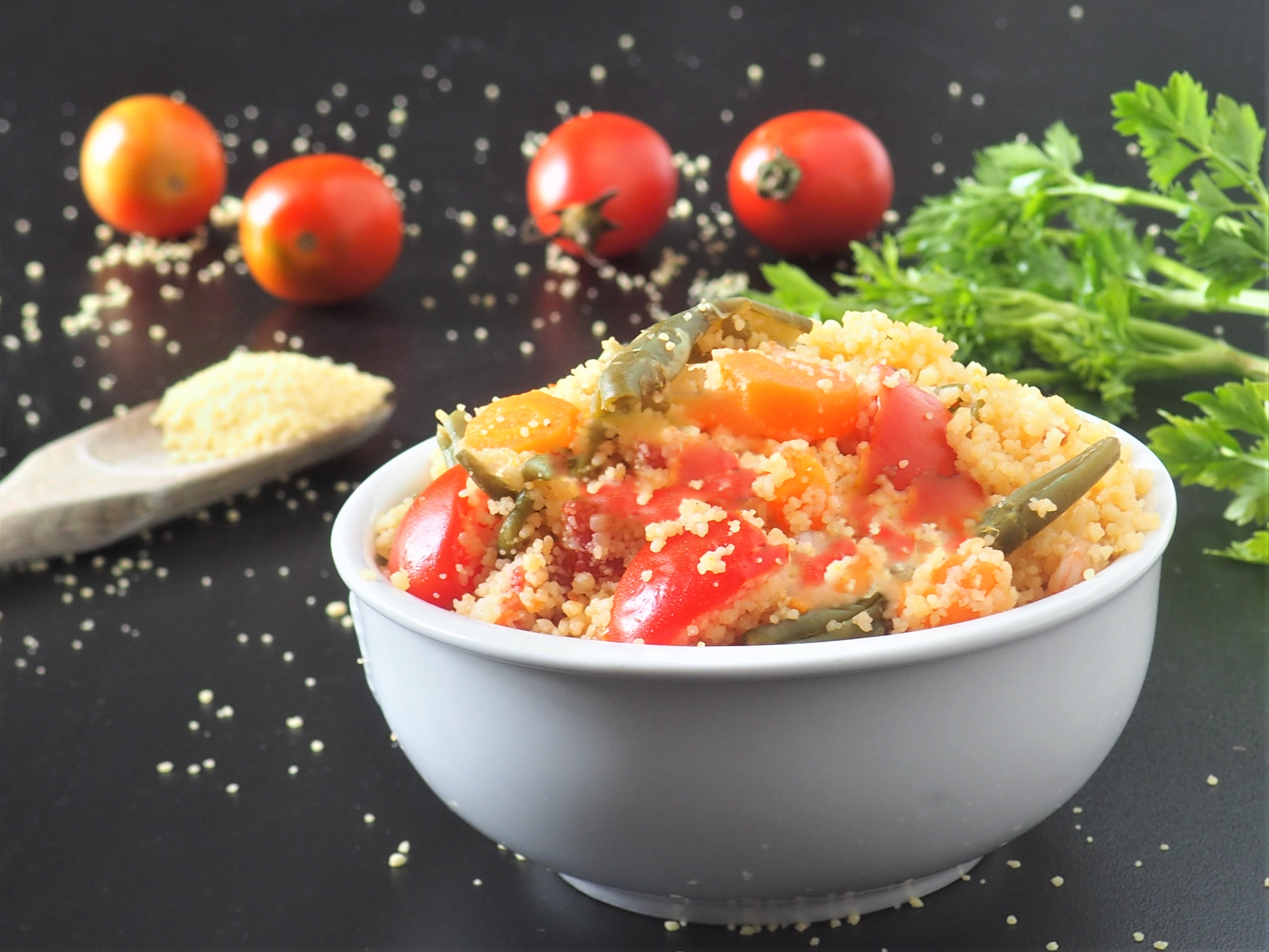 Cuscús con verduras y filete de pollo