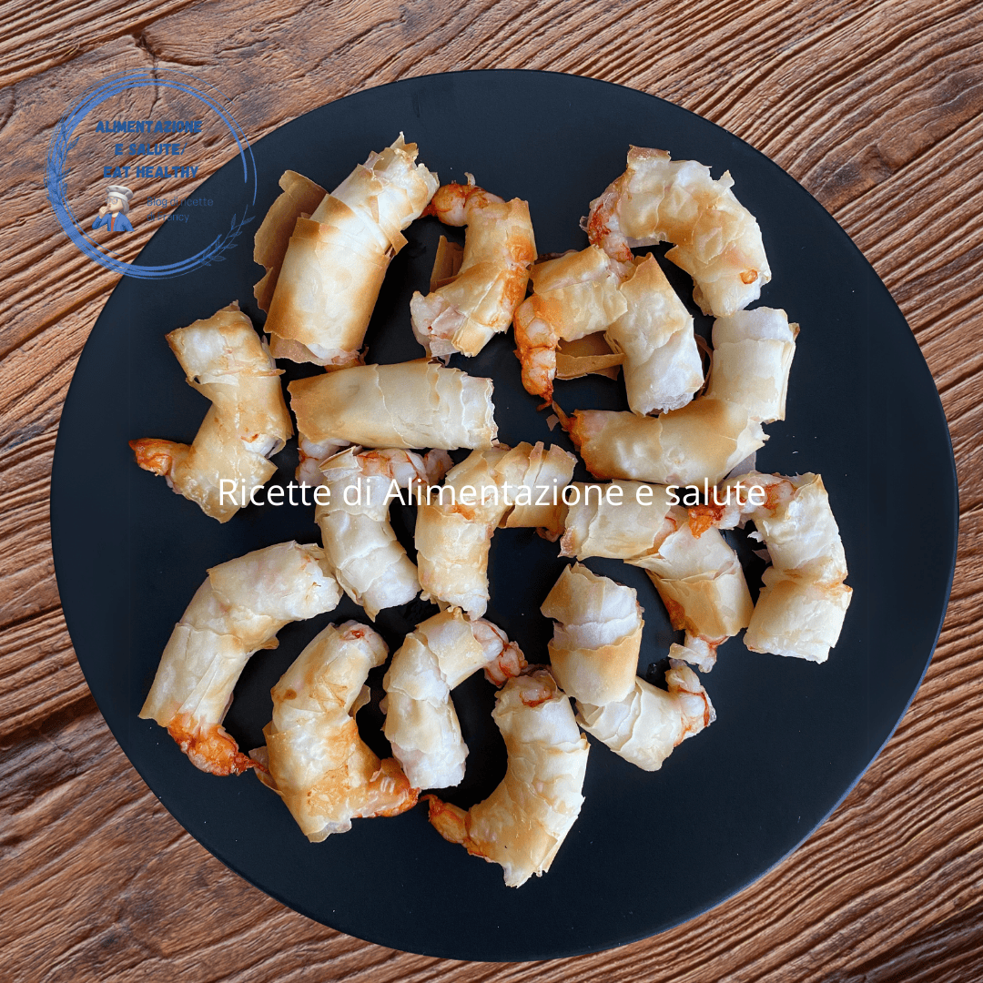 Rollitos de gambas en pasta filo cocidos en freidora de aire