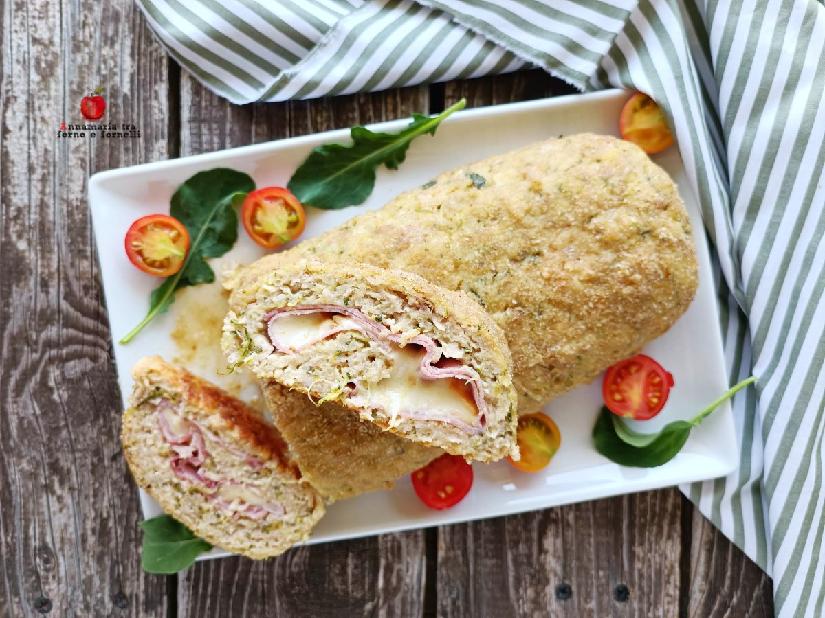 Rollo de pollo con patatas y calabacines