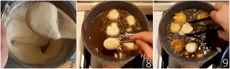 c. freír las castagnole de naranja pocas a la vez