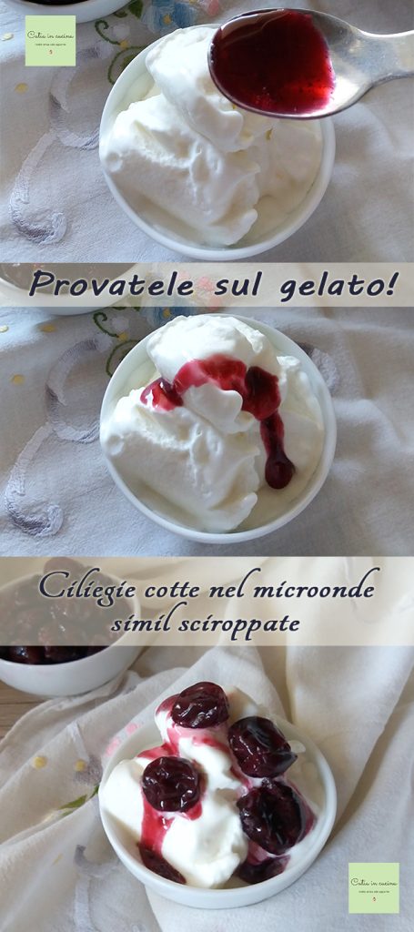 cerezas cocidas en el microondas en el helado