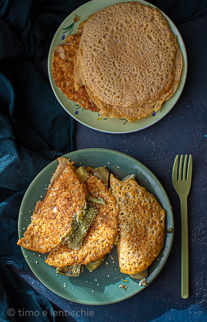crepes de lentejas con alcachofas