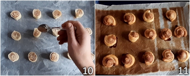 d. cuocere le girelle di pasta sfoglia alla cannella nel forno