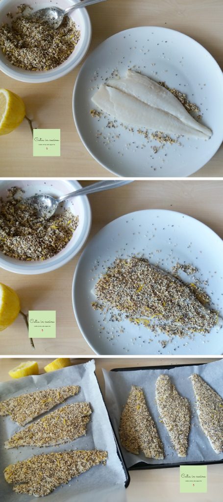 filetes de platija al horno con empanado de semillas de sésamo y chía