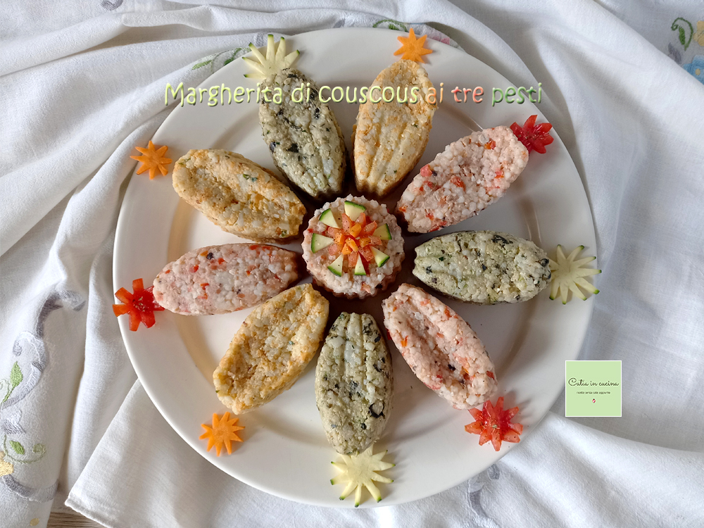 Margarita de cuscús con tres pestos