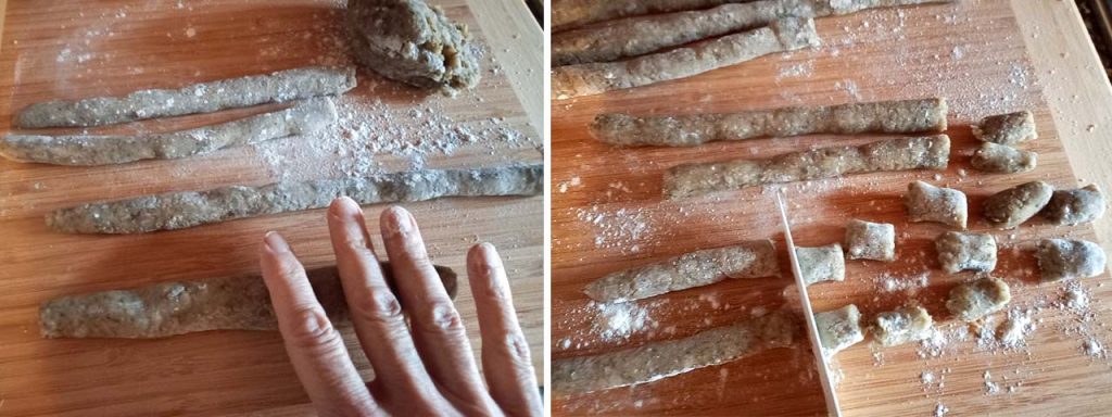 formado de los ñoquis con harina de alcachofas