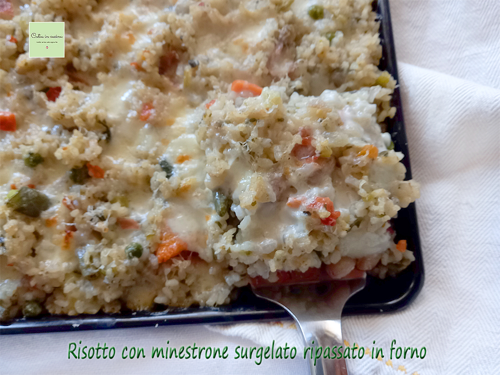 risotto con menestra congelada versión vegetariana gratinada