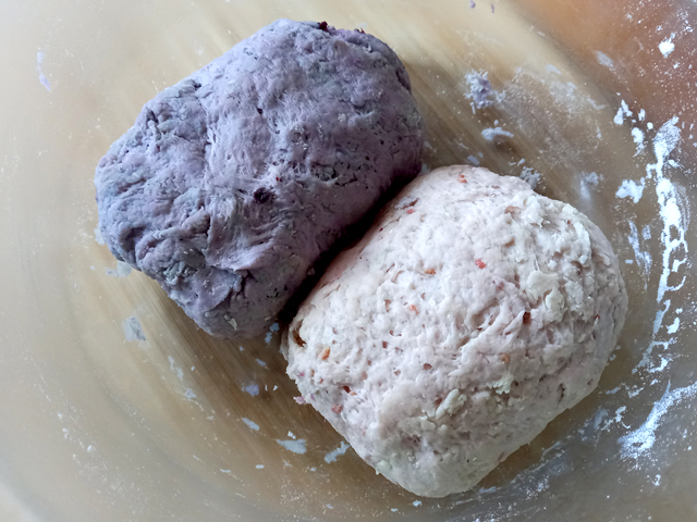 masas violeta y rosa