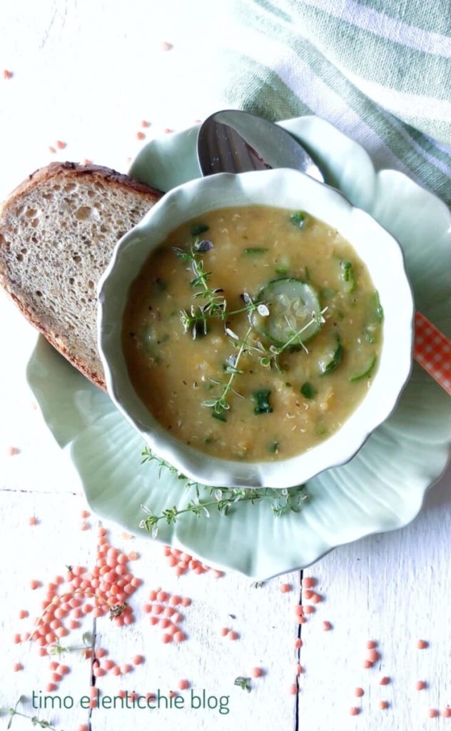 sopa tibia de lentejas y calabacines