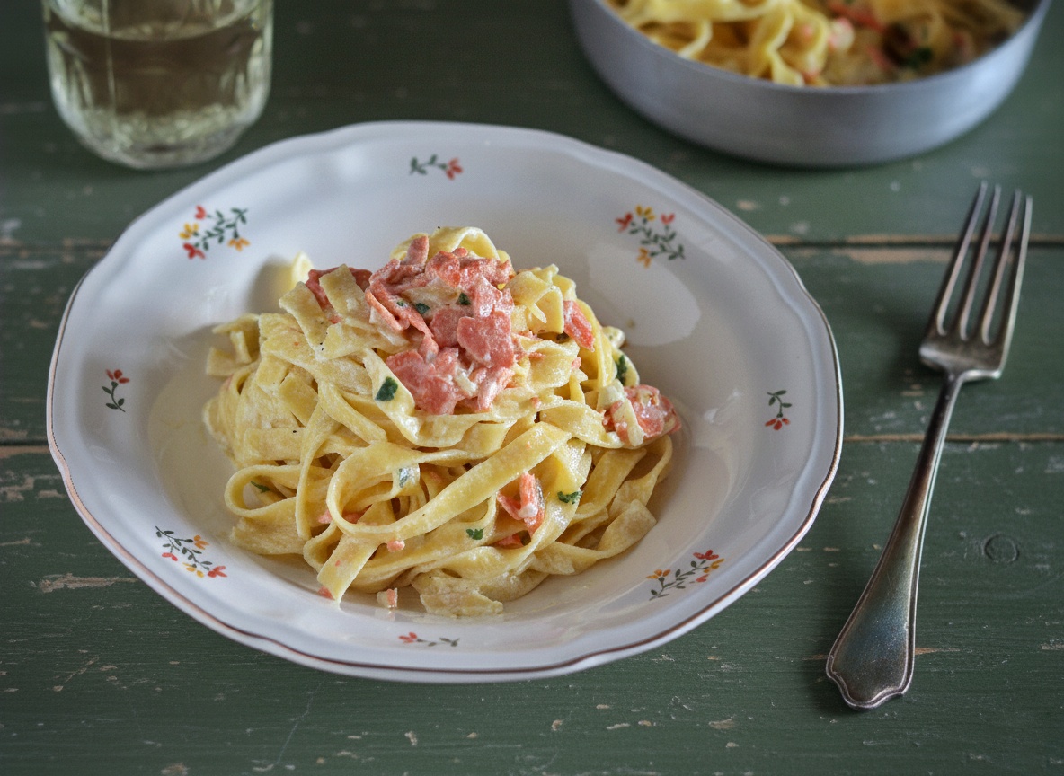 Tagliatelle al salmón con nata