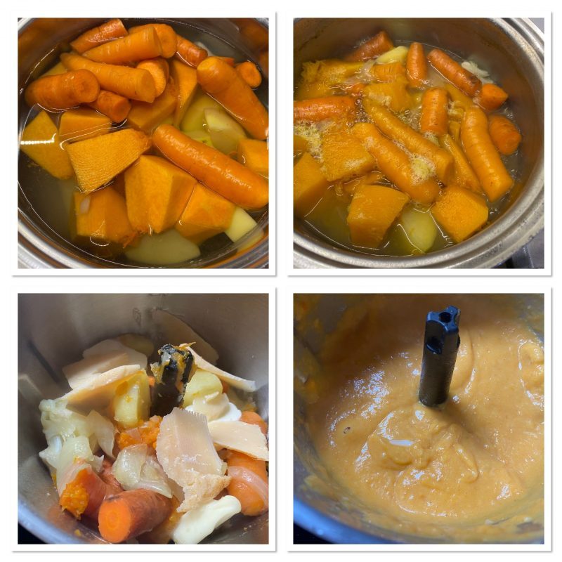 Crema de calabaza, patatas y zanahorias