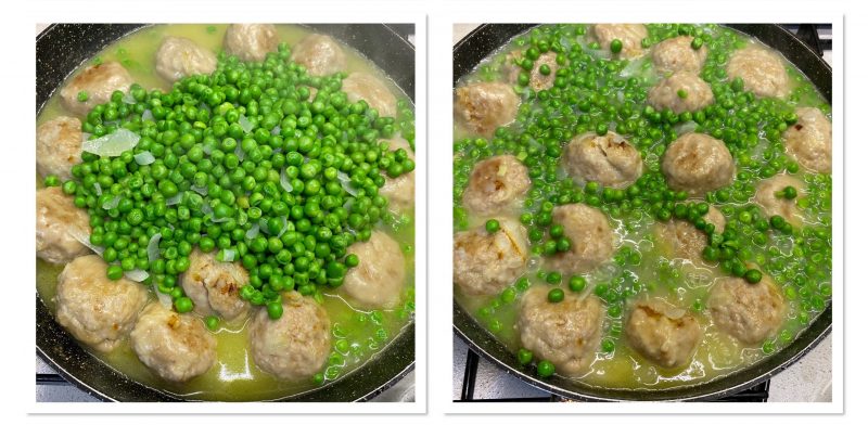 Albóndigas cremosas con guisantes muy tiernas