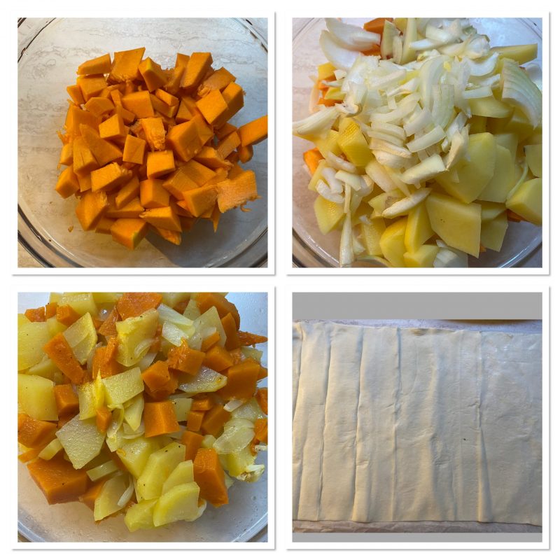 Strudel salado de calabaza y patatas con masa de hojaldre