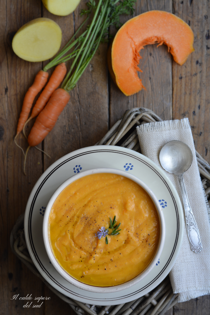 Crema de calabaza, patatas y zanahorias