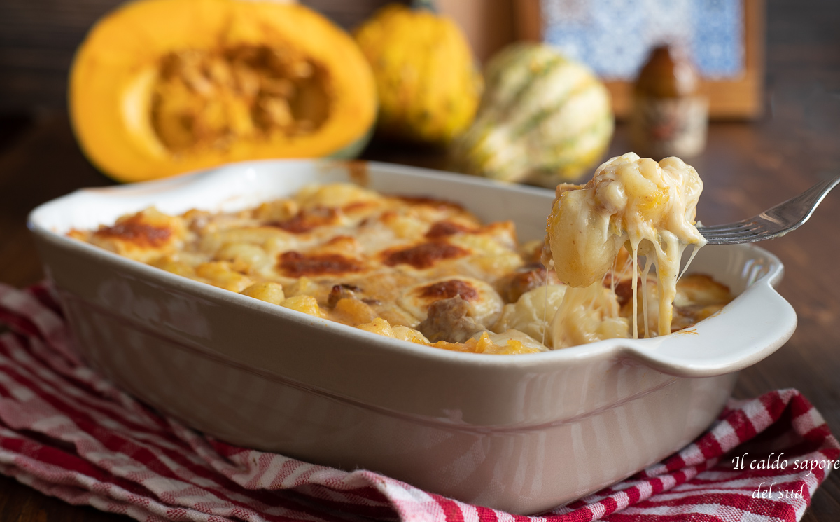 Ñoquis con calabaza y salchicha