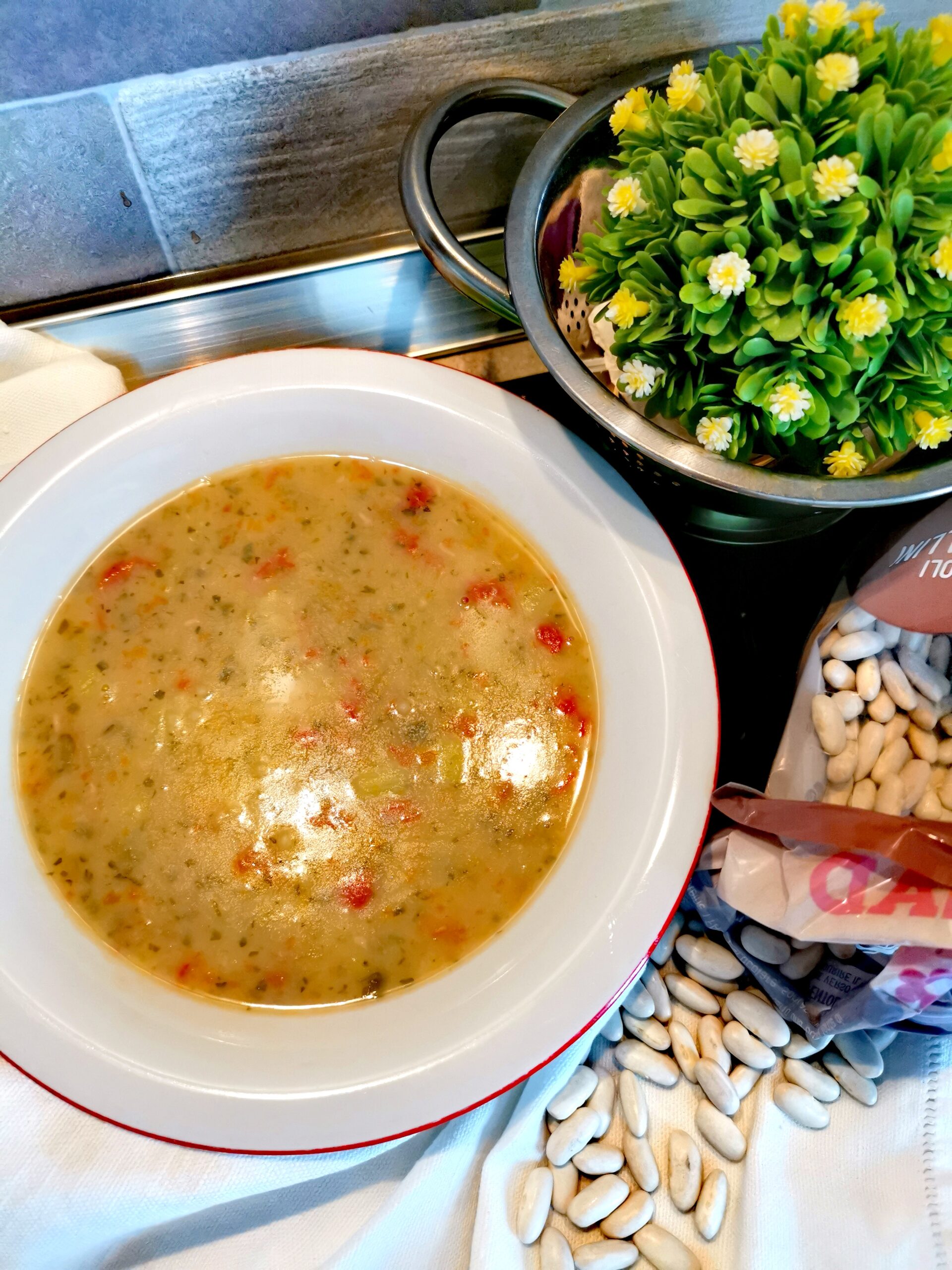 Pasta y judías cremosa