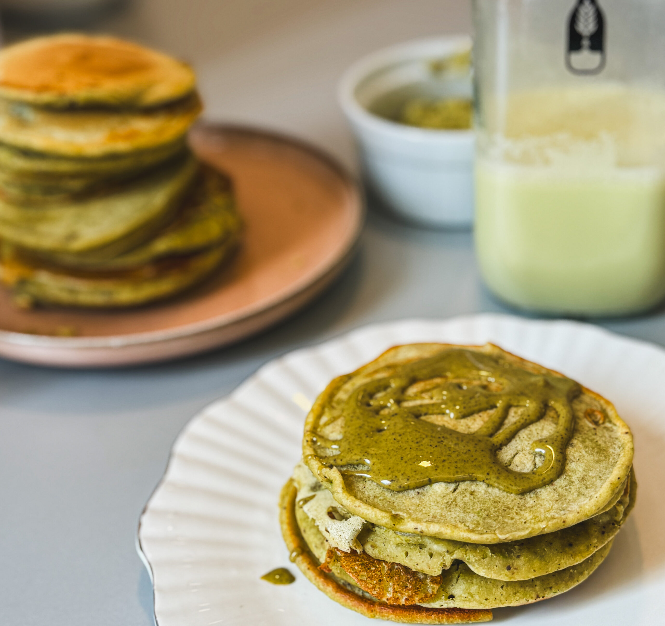 Pancakes de pistacho sin lactosa