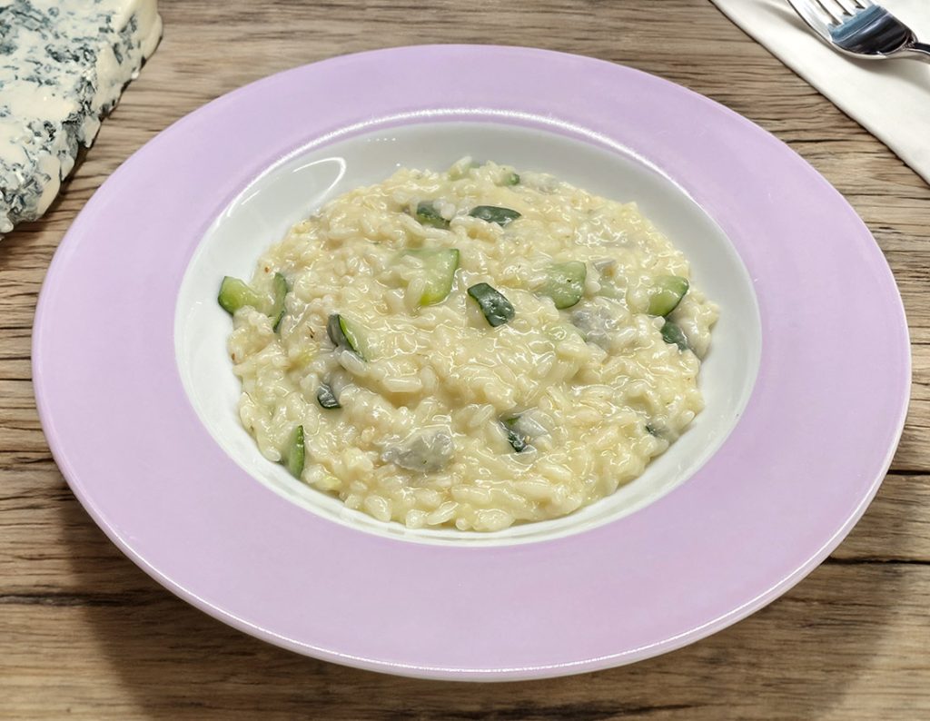 Risotto de calabacines y gorgonzola picante