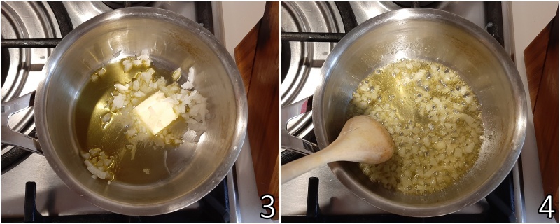 b. soffriggere lo scalogno tritato in olio e poco burro