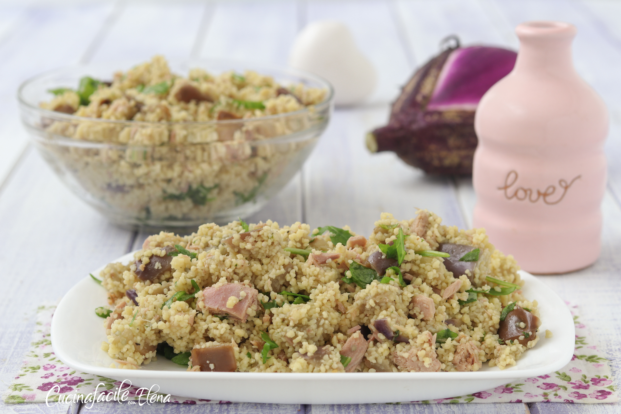 Cous cous con atún y berenjenas