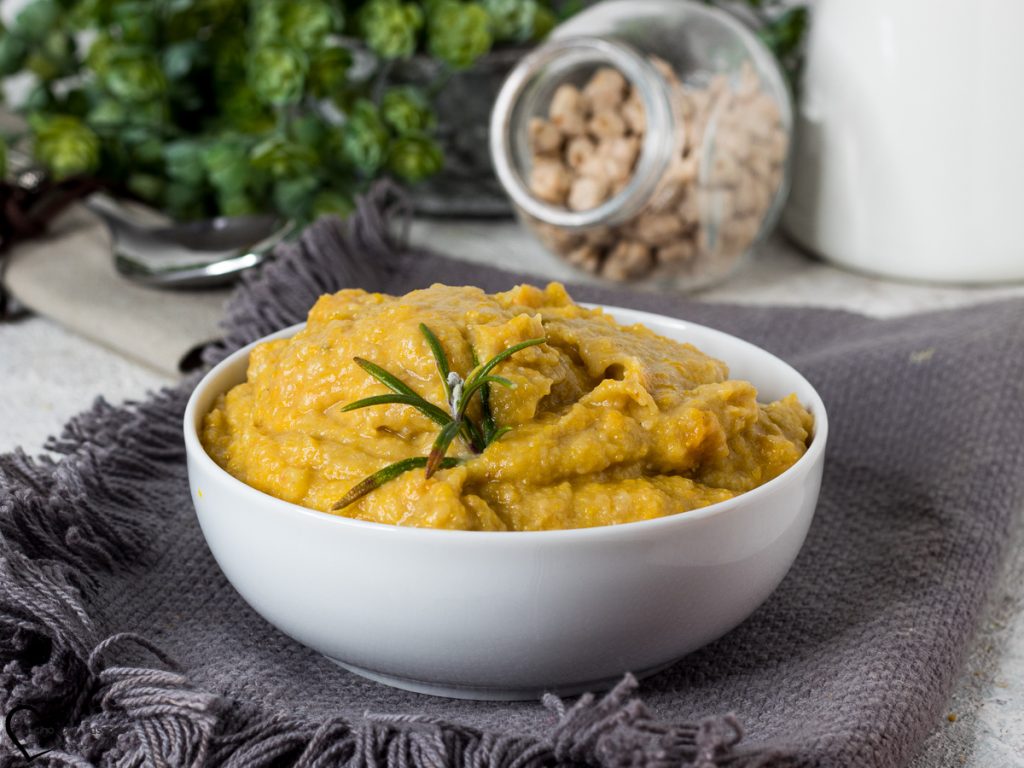 crema de calabaza y garbanzos