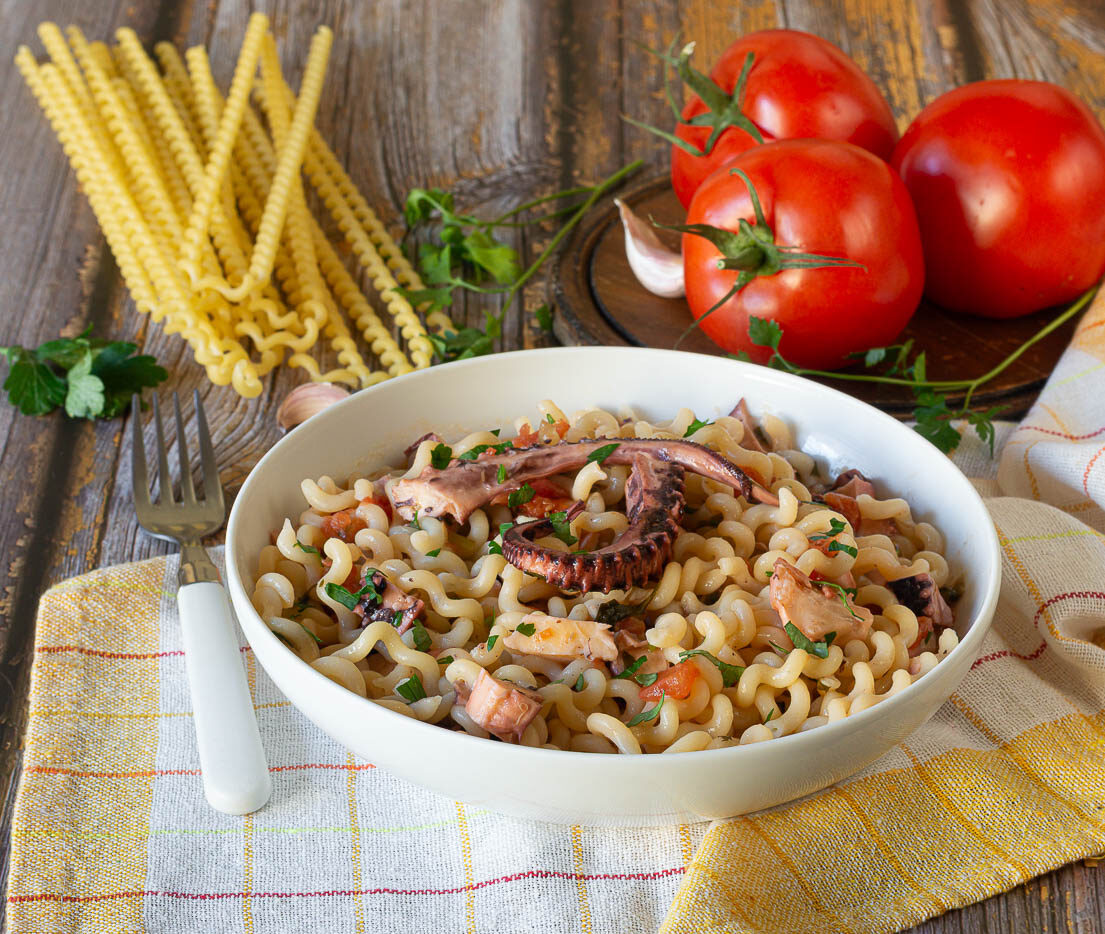 Fusilli largos al pulpo