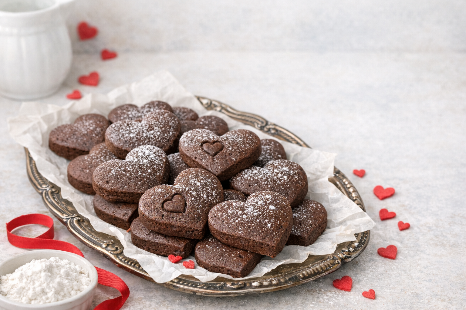 Galletas de masa quebrada de chocolate para San Valentín