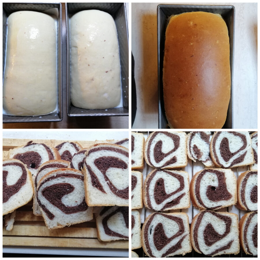 Rebanadas tostadas bicolor de cacao con aceite de oliva