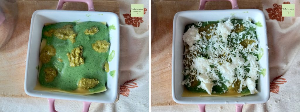 lasaña al pesto con bechamel de espinacas