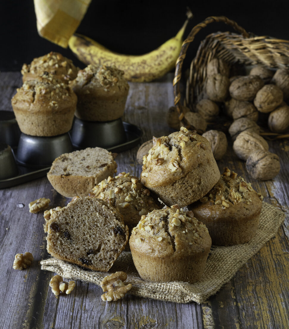 Muffins de plátano, nueces y pasas