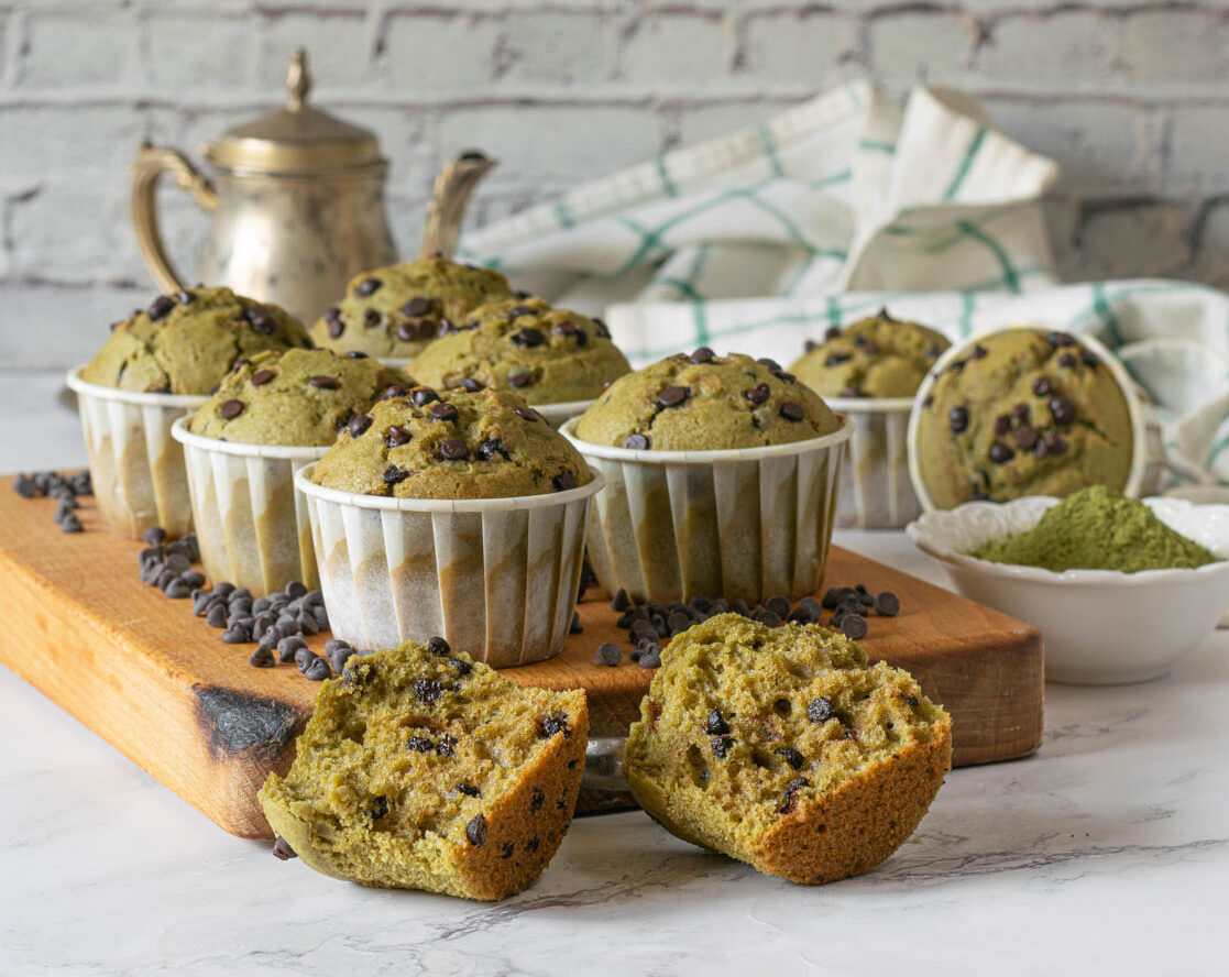 Muffins de té Matcha y chocolate
