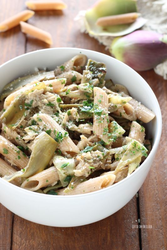 pasta con alcachofas y atún
