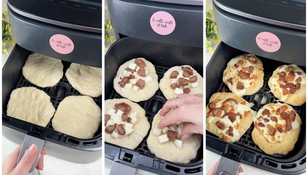 Pizzitas sin levadura con salchicha y provola en freidora de aire