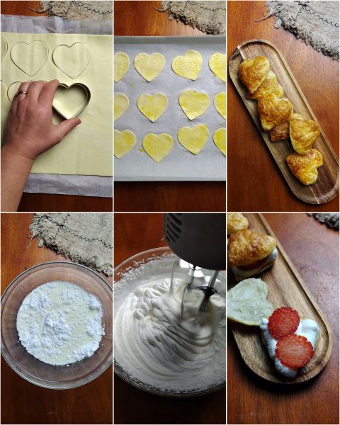preparación de los corazones de hojaldre dulces