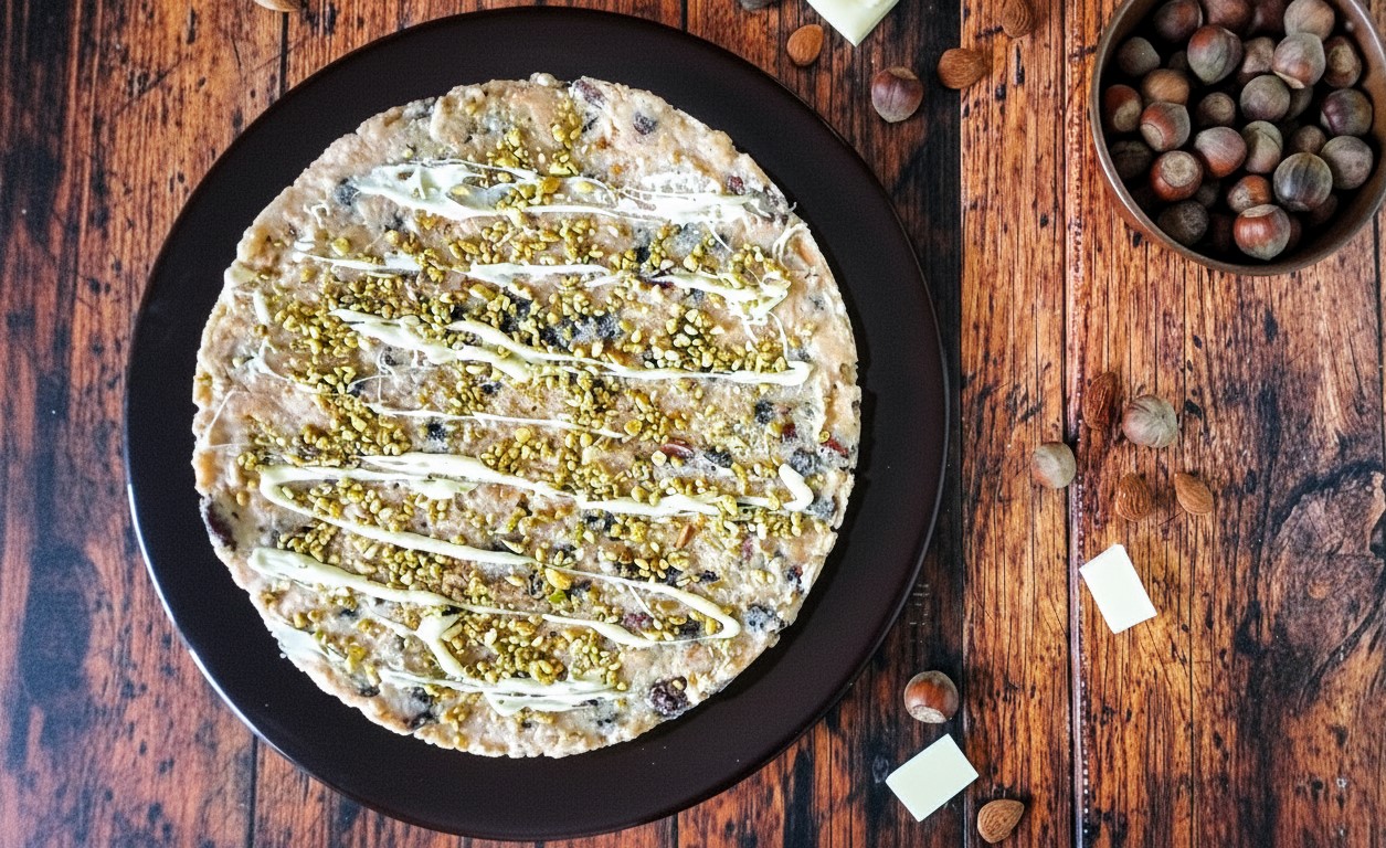 Tarta con chocolate blanco y frutos secos sin hornear