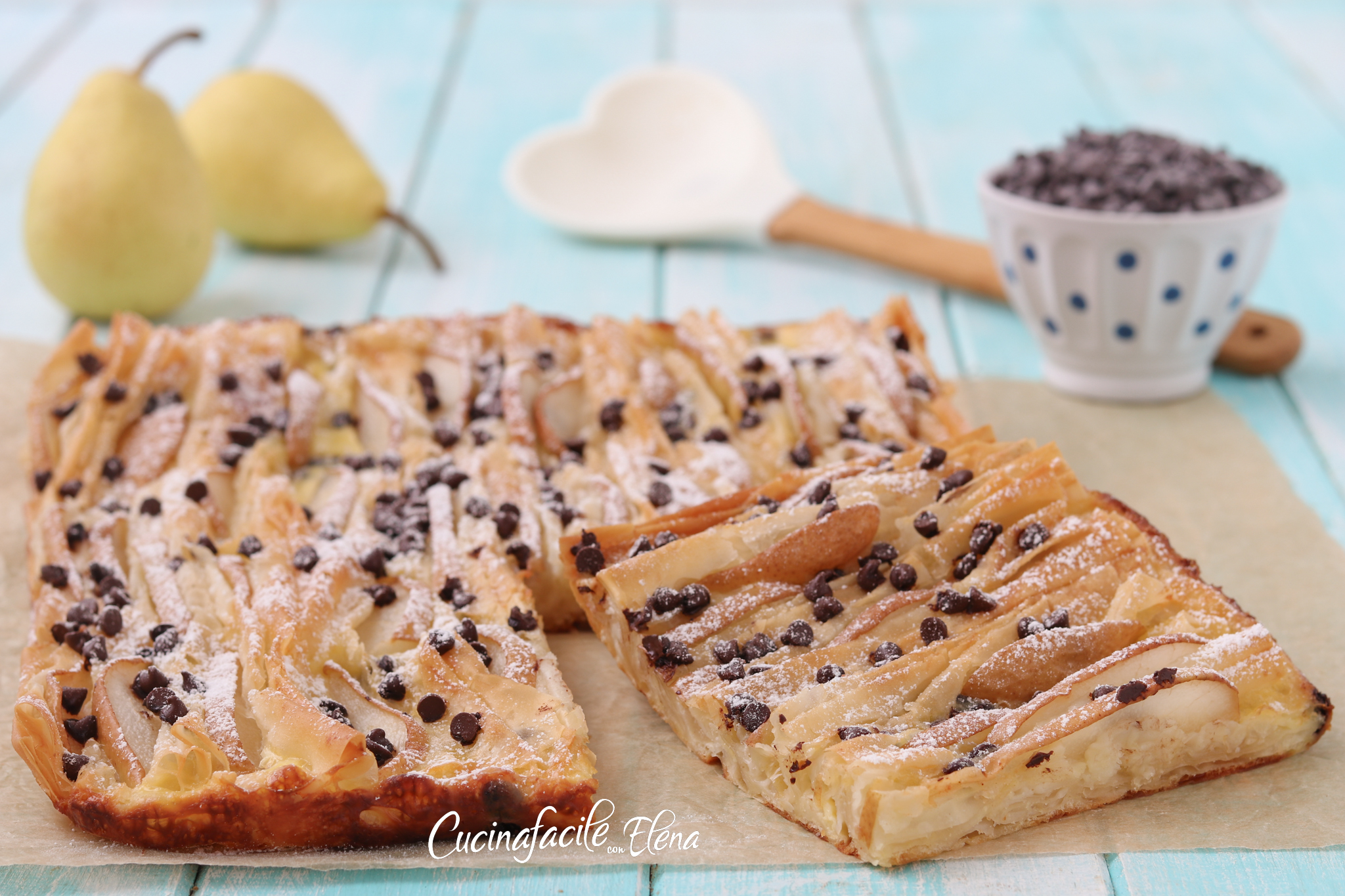 Tarta filo con peras y chocolate