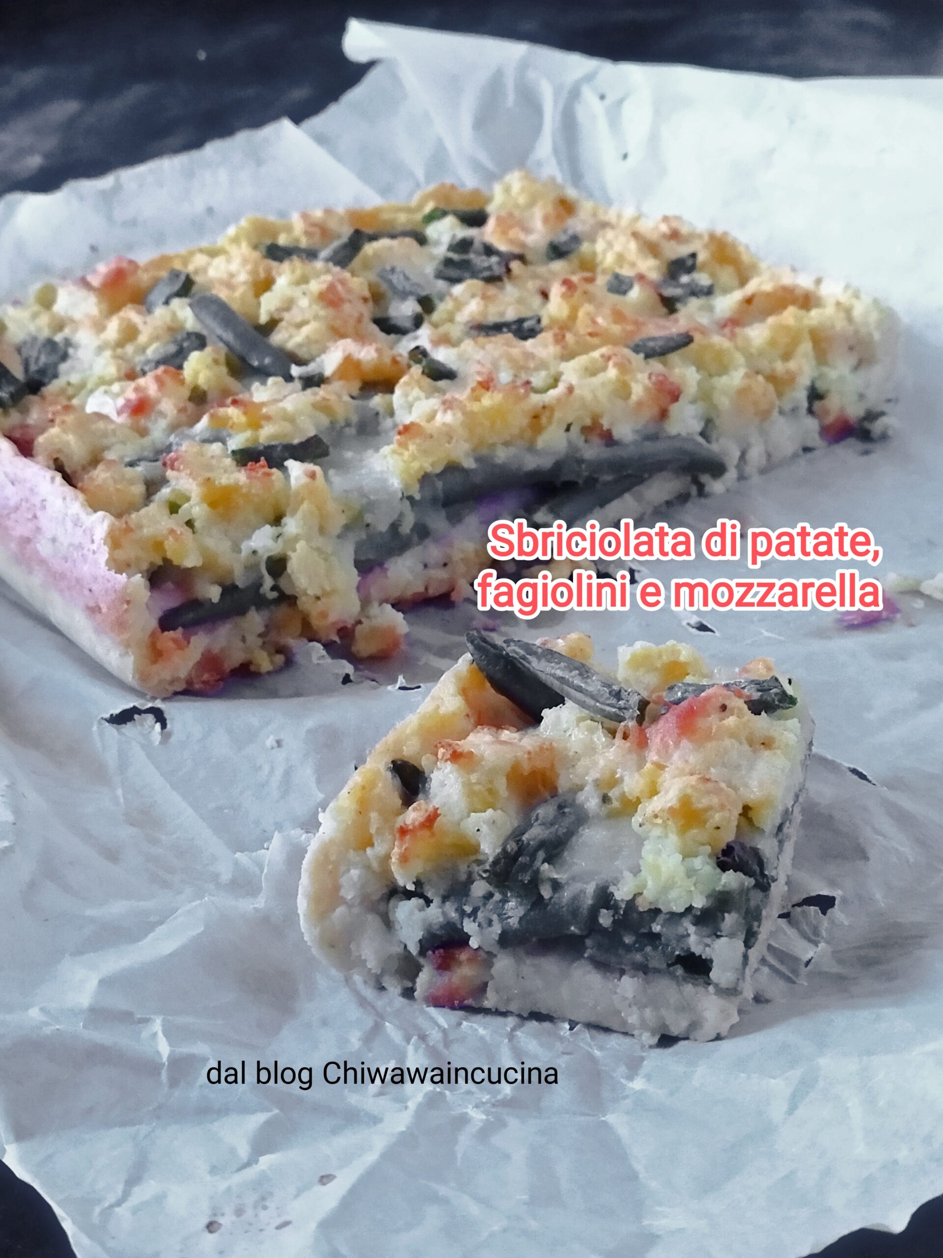 Sbriciolata de patatas, judías verdes y mozzarella