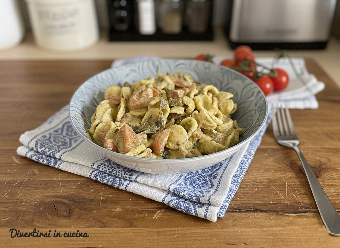 Orecchiette cremosas con friarielli y panceta