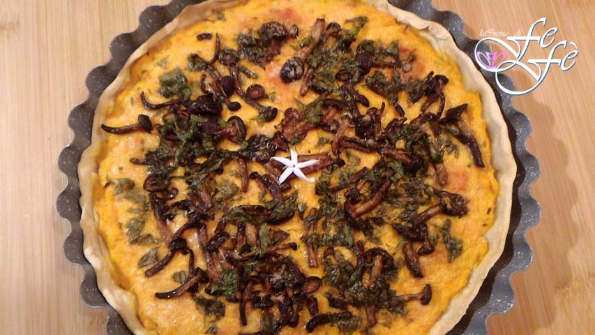 TARTA SALADA DE CALABAZA, RICOTTA Y SETAS PIOPPINI